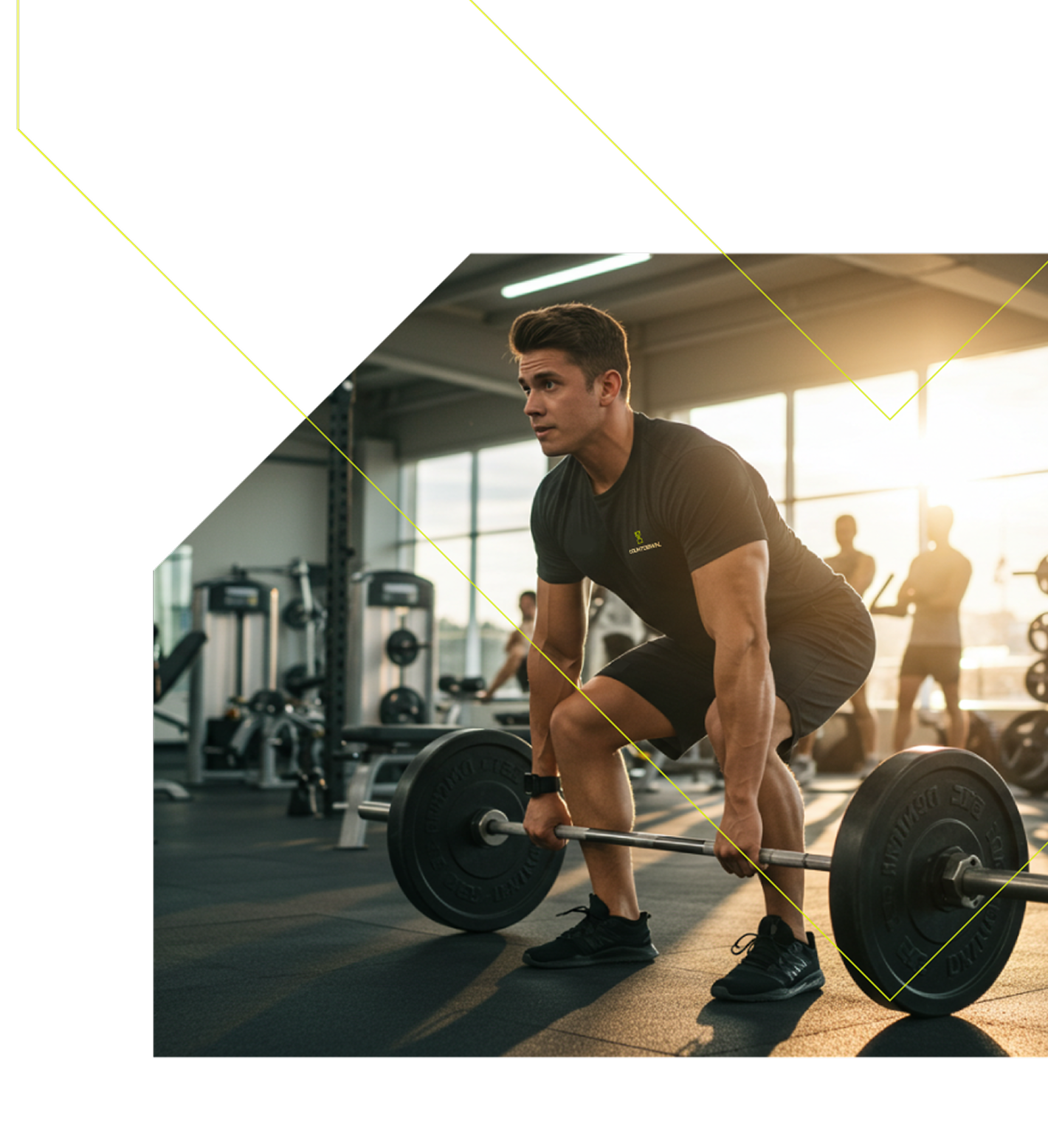 Man lifting weights in a gym with a blurred background