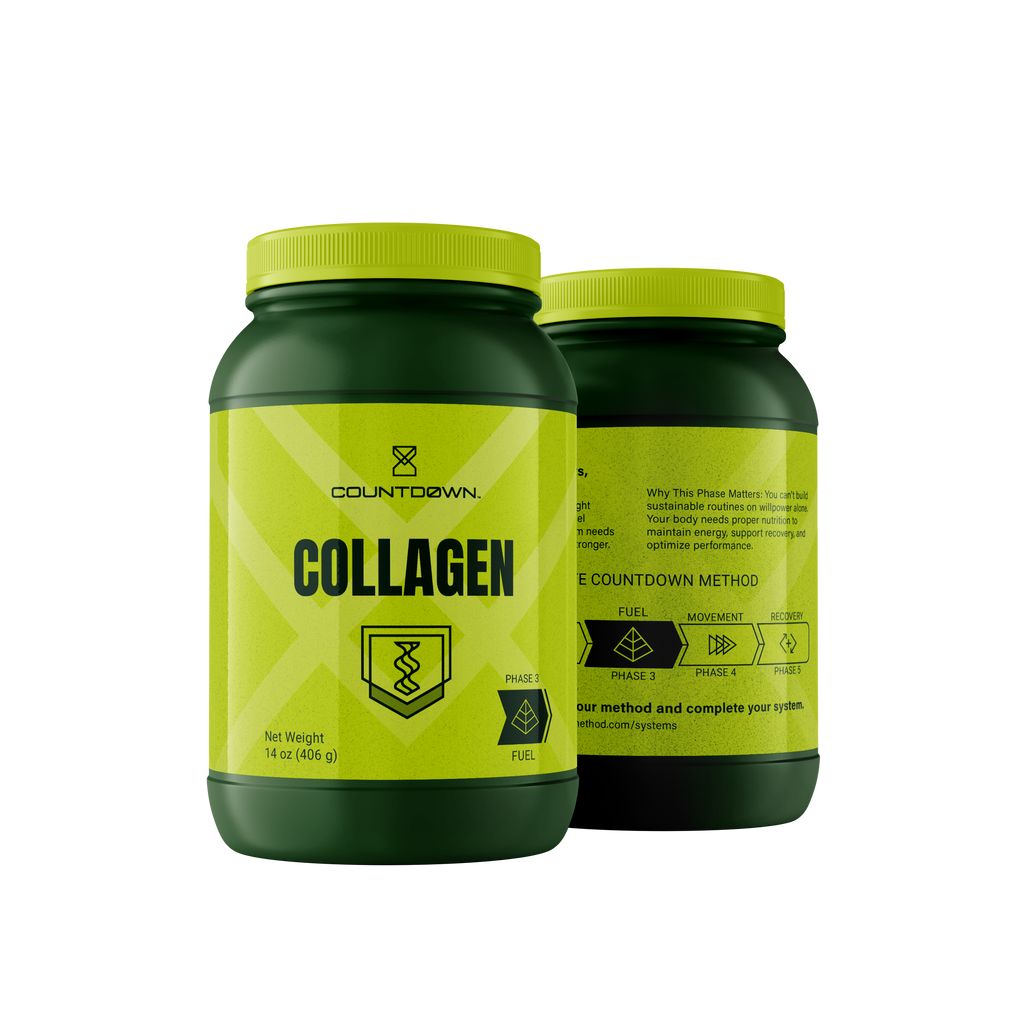 Two containers of Countdown Collagen on a white background