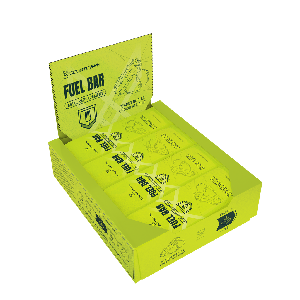 Box of Countdown Fuel Bar meal replacement snacks on a white background