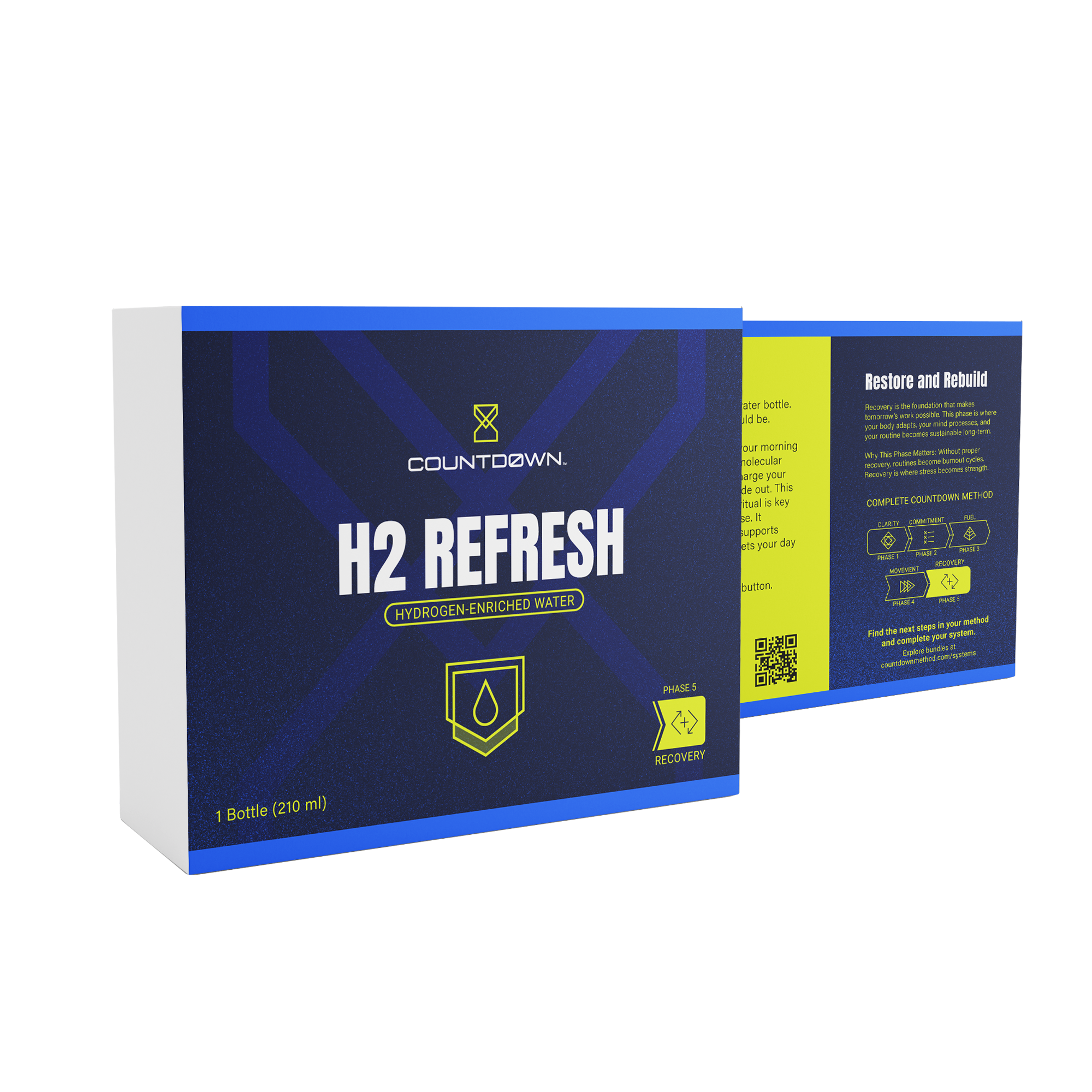 Box of Countdown H2 Refresh hydrogen enriched water on a white background