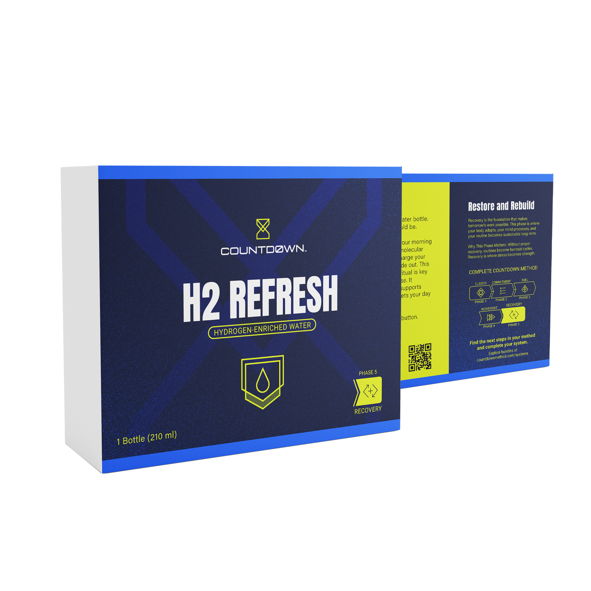 Box of Countdown H2 Refresh hydrogen enriched water on a white background